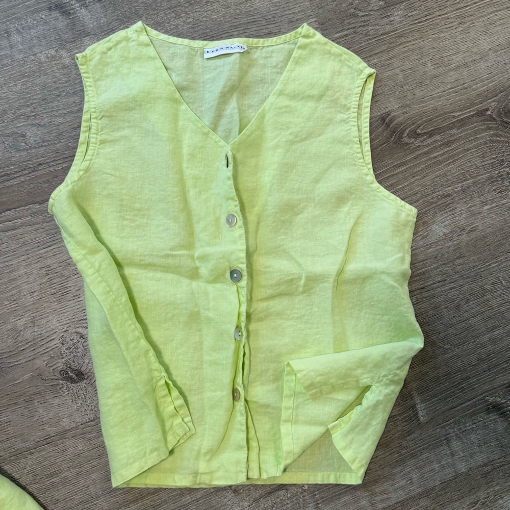 Bryn Walker green lime  Linen Sleeveless Top small - Picture 2 of 6
